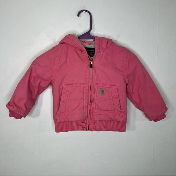 Carhartt Girls Pink Lemonade Sherpa Lined Duck Canvas Jacket Size 2T